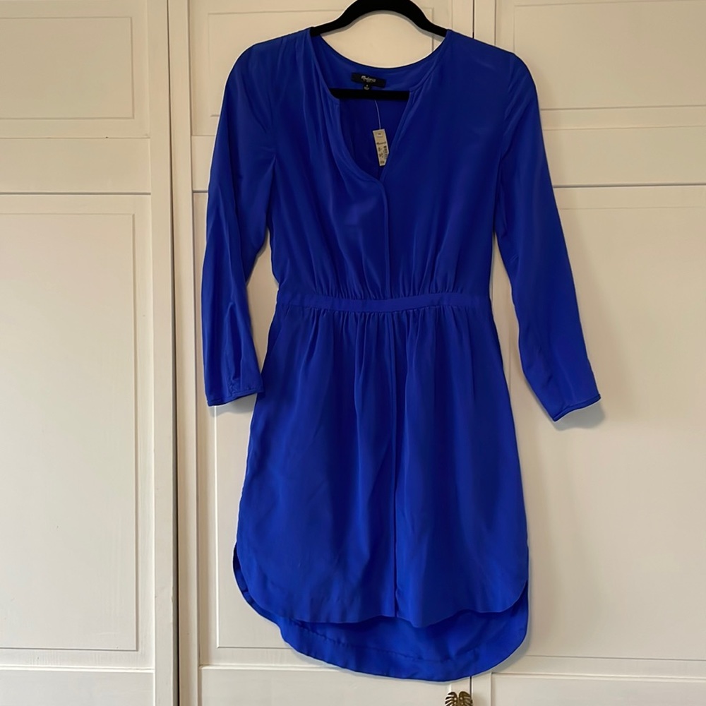 NWT Madewell blue silk index dress—size 2
